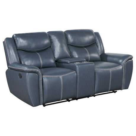 Motion Loveseat - Sloane Upholstered Motion Reclining Loveseat with Console Blue