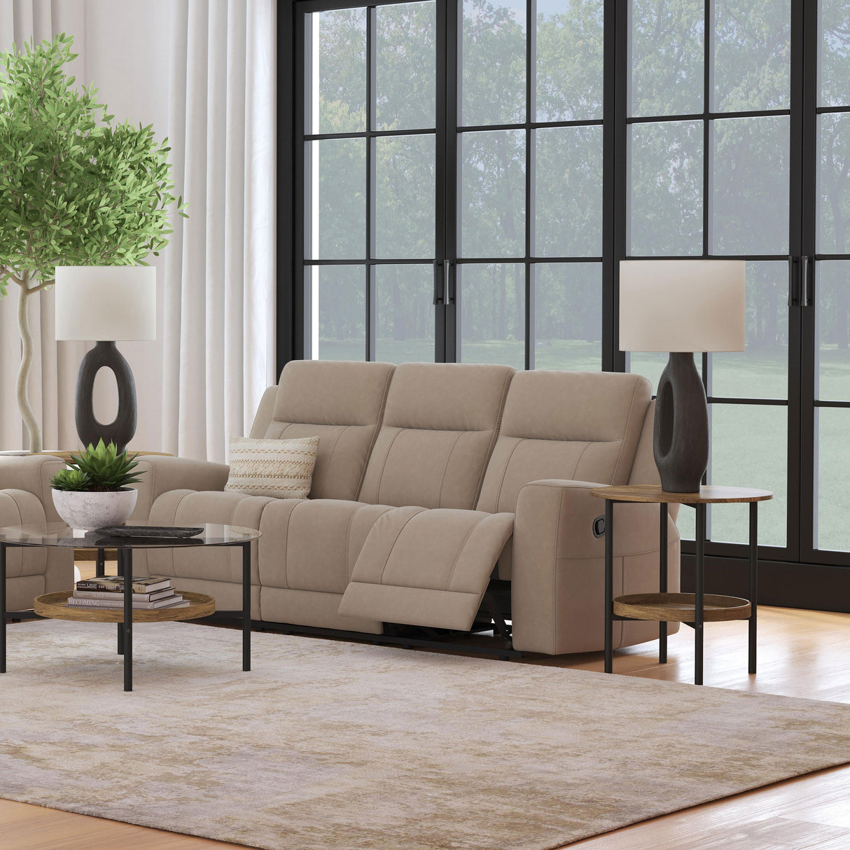 Sofá reclinable móvil tapizado Brentwood color topo