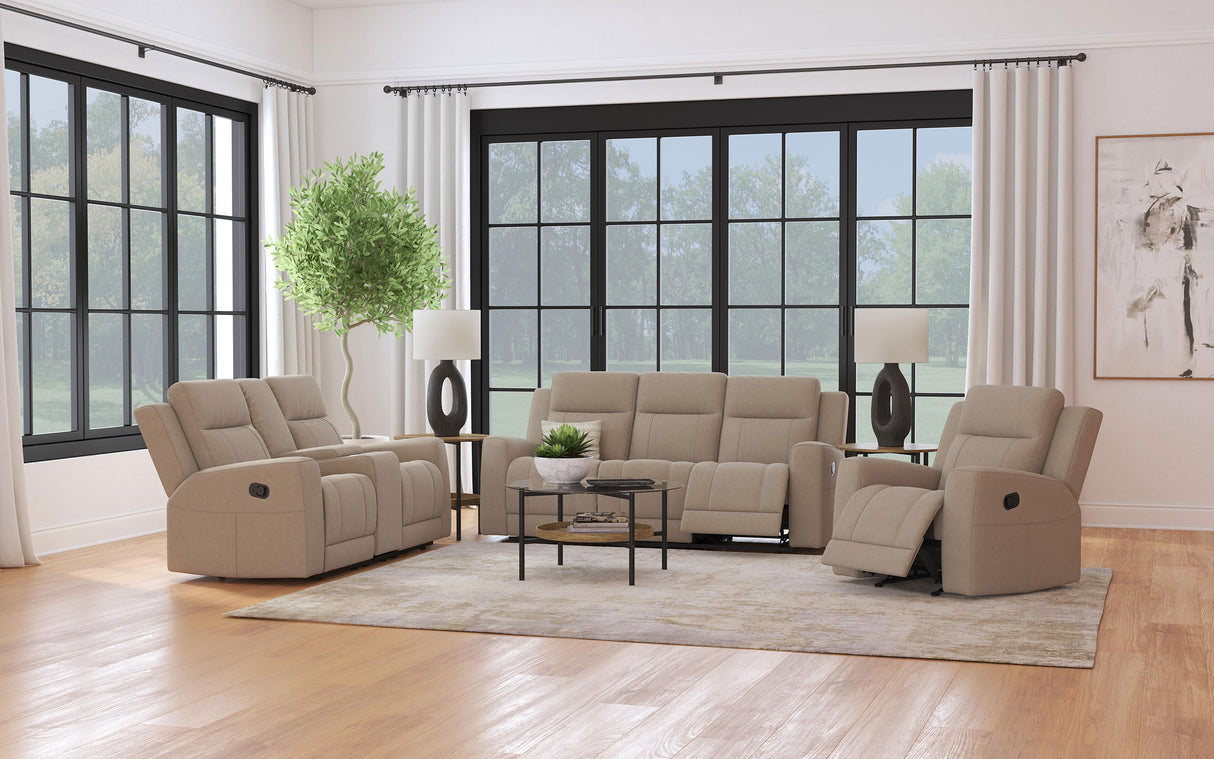 Sofá reclinable móvil tapizado Brentwood color topo