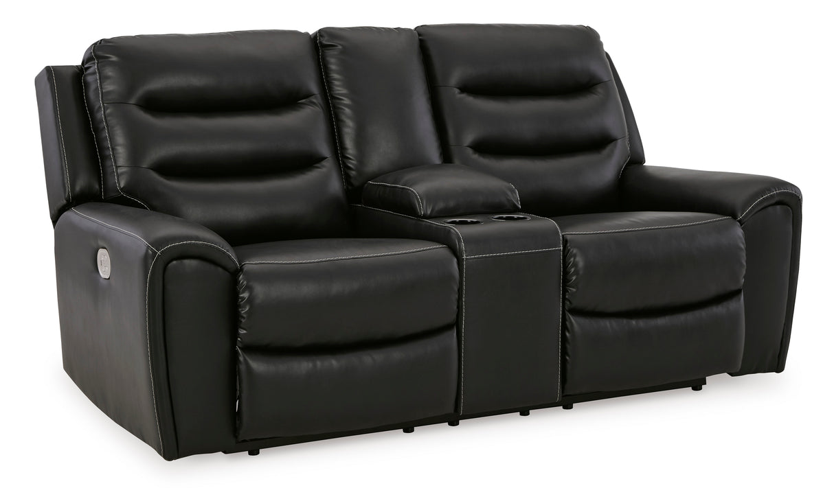 Ashley Black Warlin PWR REC Loveseat/CON/ADJ HDRST - Faux Leather - Home Elegance USA