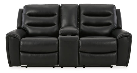Ashley Black Warlin PWR REC Loveseat/CON/ADJ HDRST - Faux Leather - Home Elegance USA