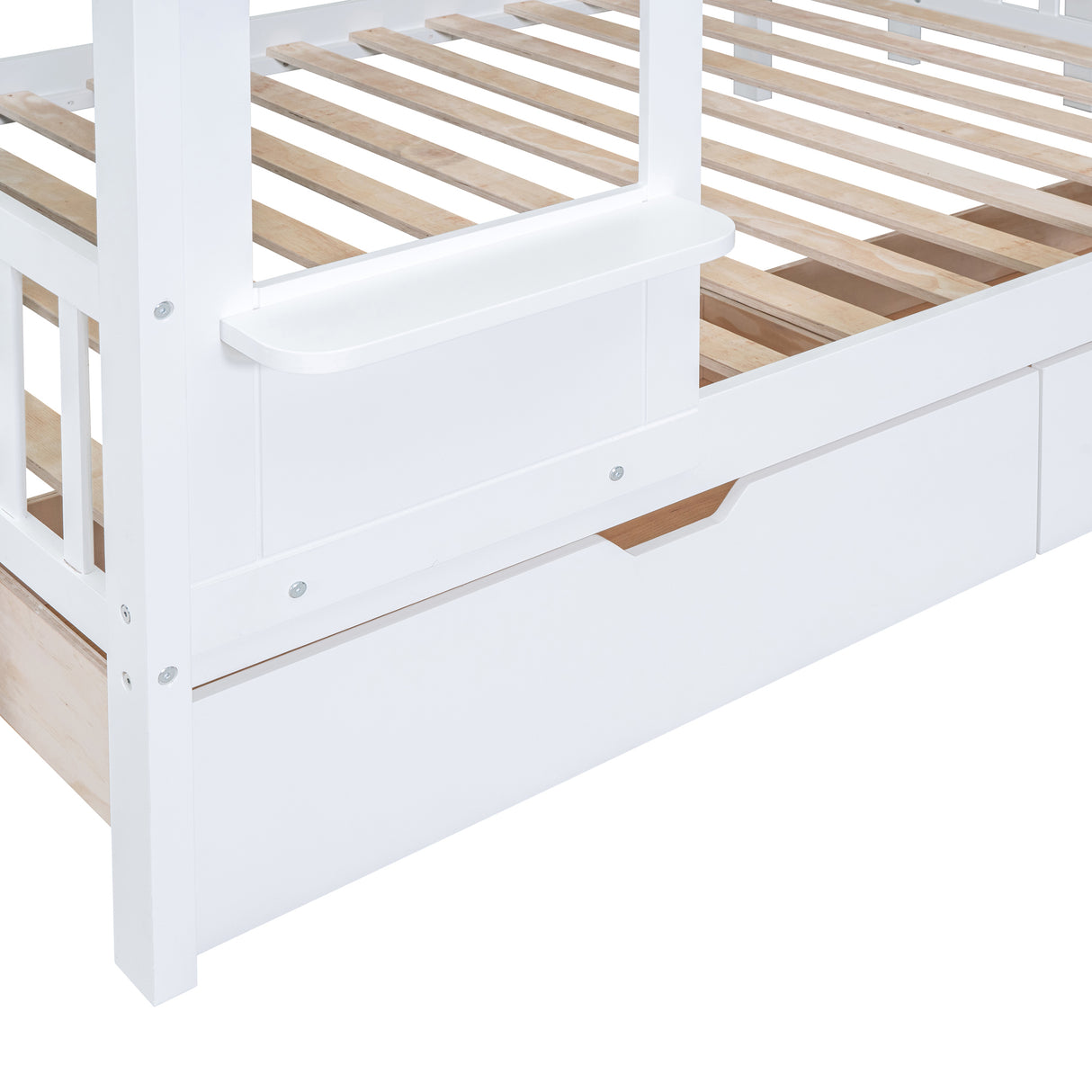 Full-Over-Full Castle Style Bunk Bed with 2 Drawers 3 Shelves and Slide - White(OLD SKU:LT000558AAK-2) - sold by Home Elegance USA