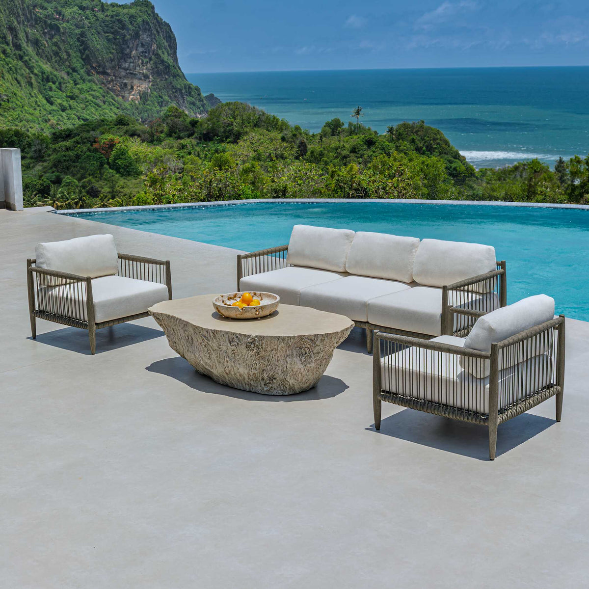 Borneo Outdoor Sofa Brown / Oyster White - White / Dark Brown by Uttermost - View 6