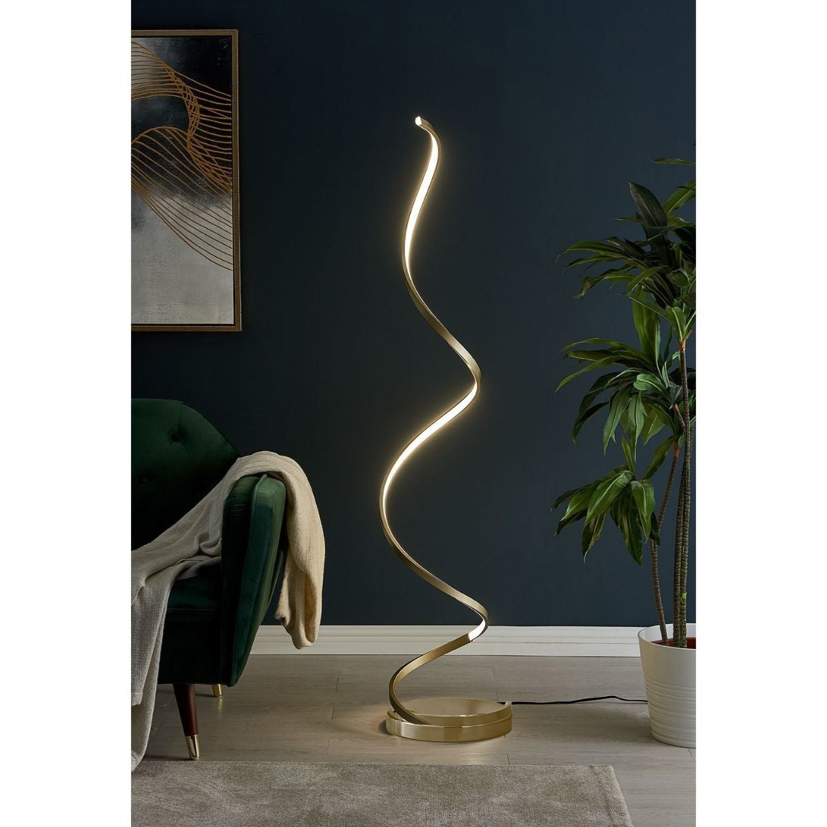 Lámpara de pie LED moderna en espiral de 61" // Dorada | Finesse