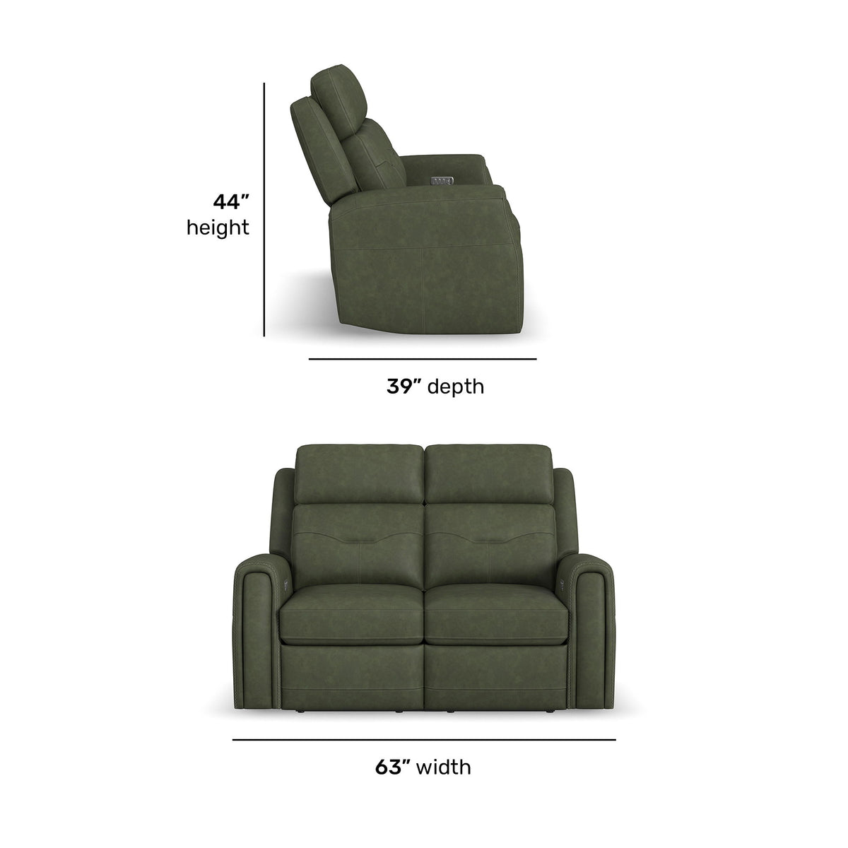 Felix Power Reclining Loveseat With Power Headrest, Lumbar, Heat & Massage - Forest Green | Flexsteel