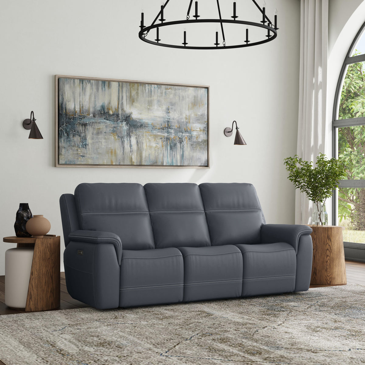 Sawyer Power Reclining Sofa With Power Headrests & Lumbar - Marine | Flexsteel