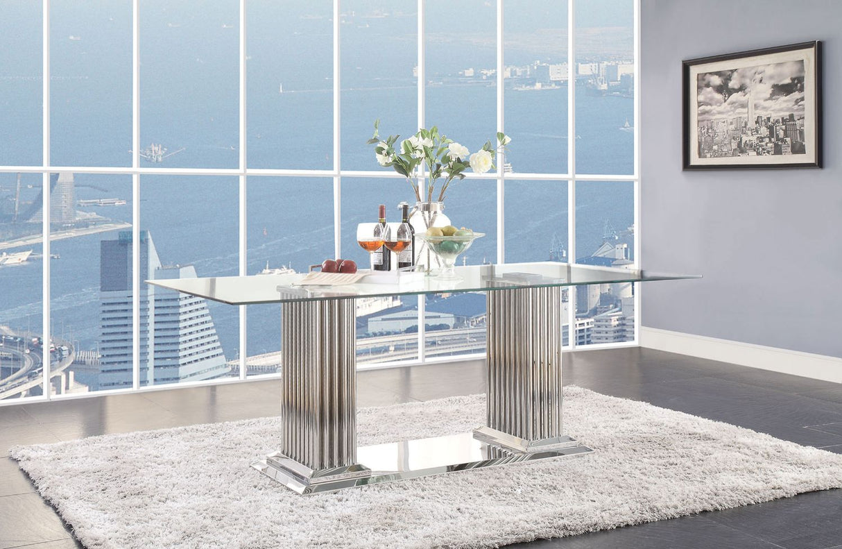 Cyrene Dining Table 62075 Clear Glass Top & Stainless Steel | Acme | Home Elegance USA