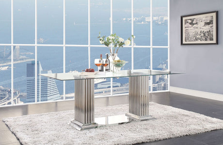 Cyrene Dining Table 62075 Clear Glass Top & Stainless Steel | Acme | Home Elegance USA
