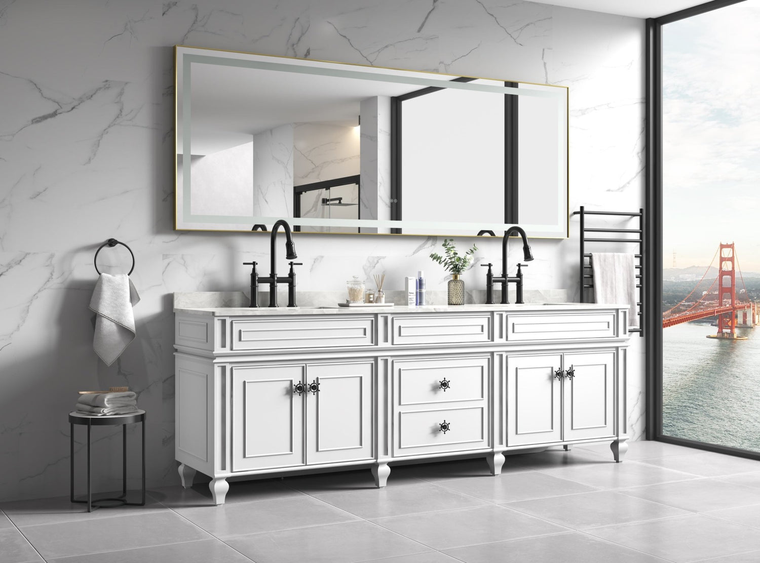 96in. W x36 in. H Frameless LED Single Bathroom Vanity Mirror in Polished Crystal Bathroom Vanity LED Mirror with 3 Color Lights Mirror for Bathroom Wall | Home Elegance USA