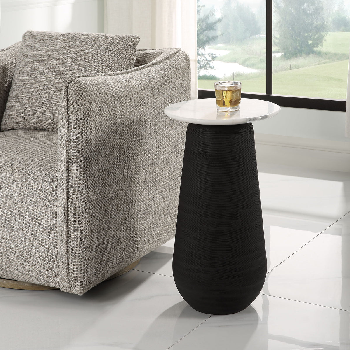 Total Eclipse Marble Accent Table - Black by Uttermost - View 2