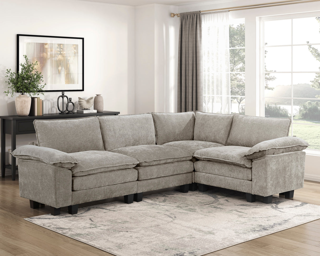 Modern Contemporary 4-Piece Modular Sectional Plush Comfort Chenille Upholstery Living Room Furniture Durable Plywood