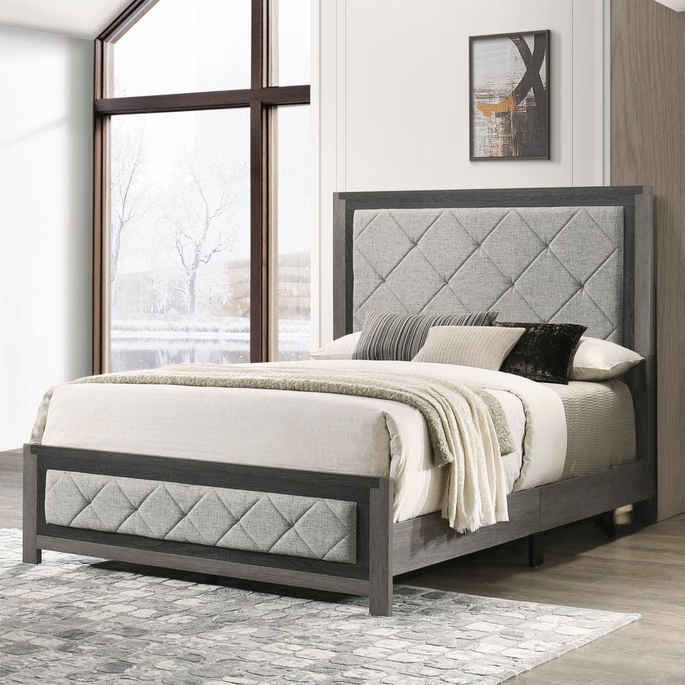 Modern Transitional Gray Finish 1pc King Size Panel Bed Tufted Headboard Footboard Wooden Bedroom Furniture