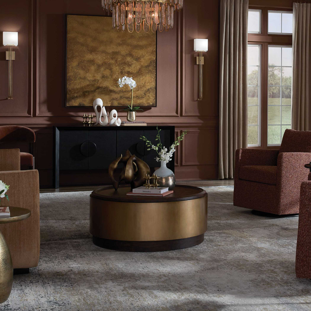 Parrish Round Coffee Table Brass / Woodtone - Gold / Dark Brown by Uttermost - View 3
