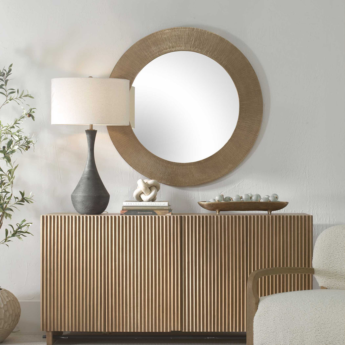 Tano Round Mirror Antique Brass - Gold by Uttermost - View 2