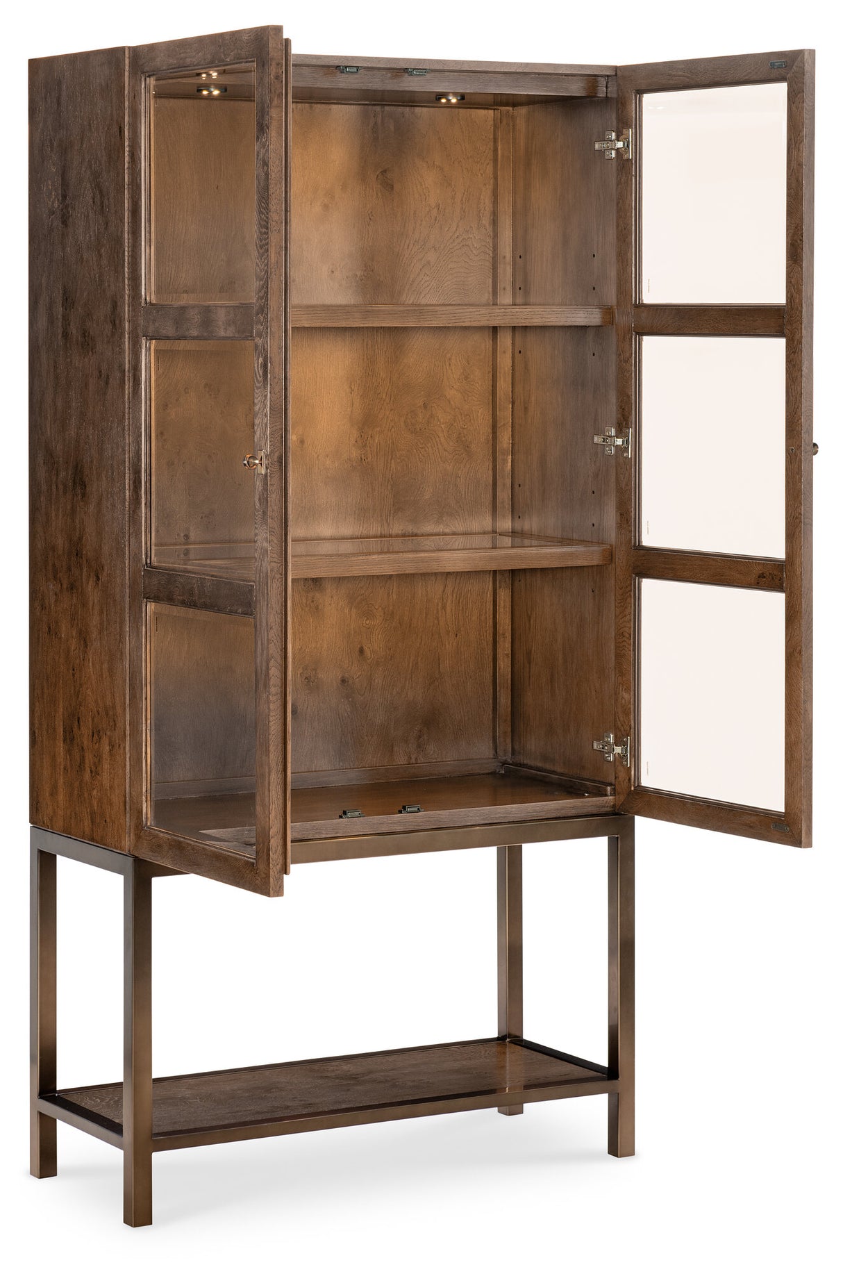 Mulholland Display Cabinet | Hooker Furniture | LED Lighted Curio | Oak Veneer | Bronze Base - sold by Home Elegance USA
