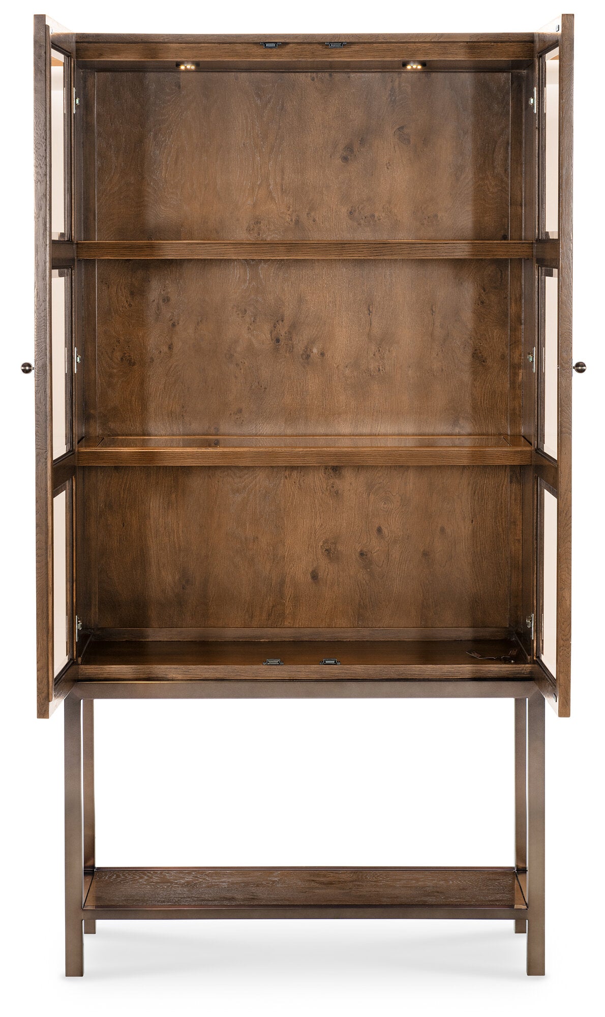 Mulholland Display Cabinet | Hooker Furniture | LED Lighted Curio | Oak Veneer | Bronze Base - sold by Home Elegance USA
