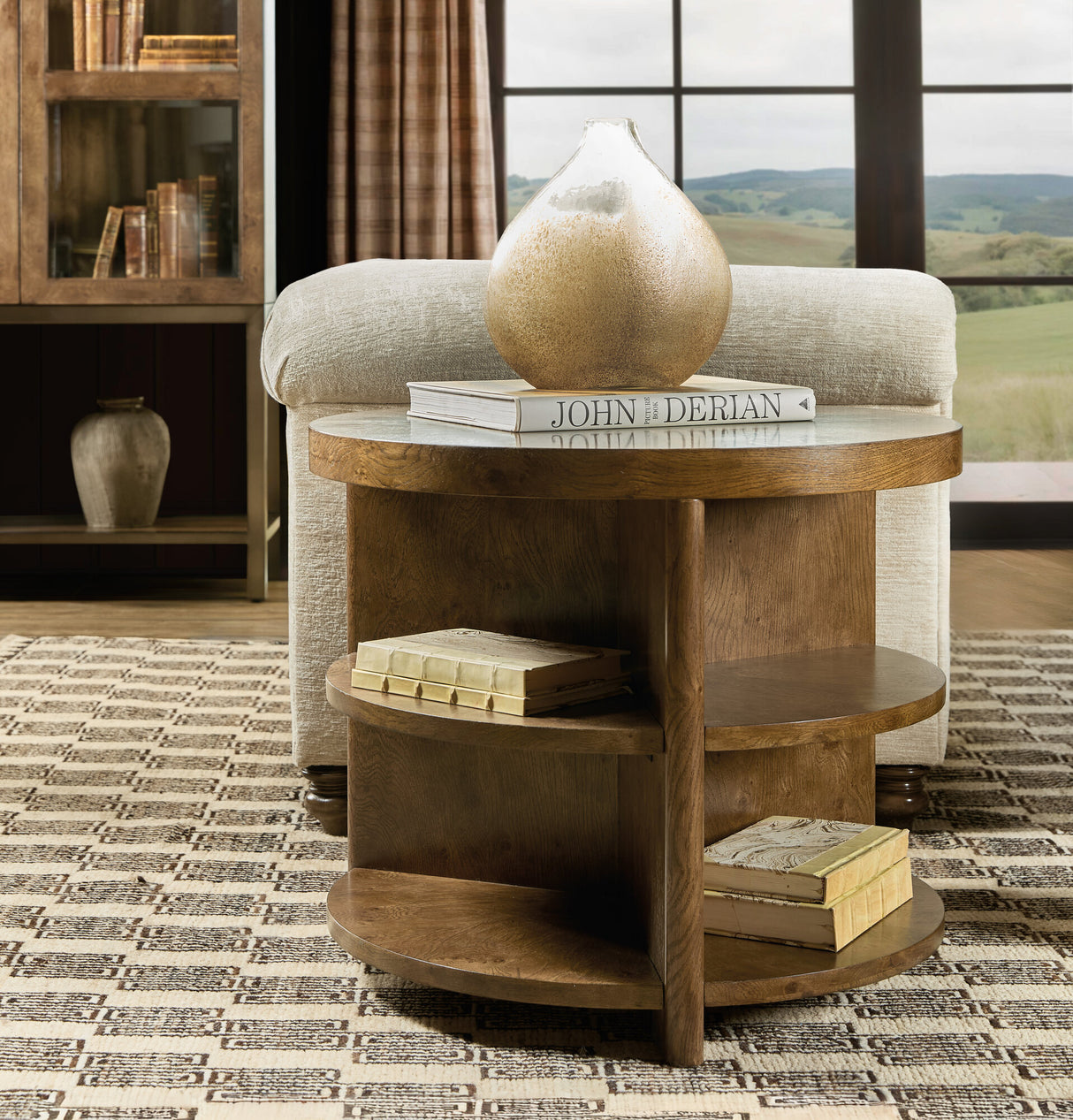 Mulholland Display Cabinet | Hooker Furniture | LED Lighted Curio | Oak Veneer | Bronze Base - sold by Home Elegance USA