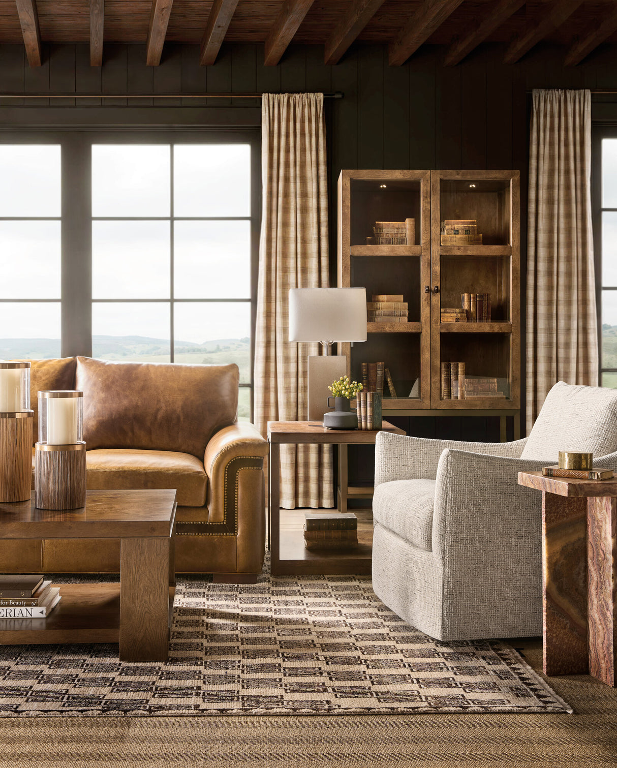 Mulholland Display Cabinet | Hooker Furniture | LED Lighted Curio | Oak Veneer | Bronze Base - sold by Home Elegance USA
