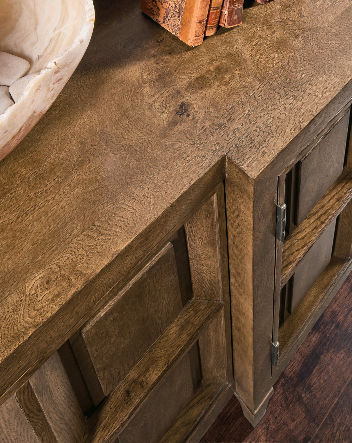 Melange Nikos Credenza by Hooker Furniture in Oak Veneers & Bronze Bar Hardware