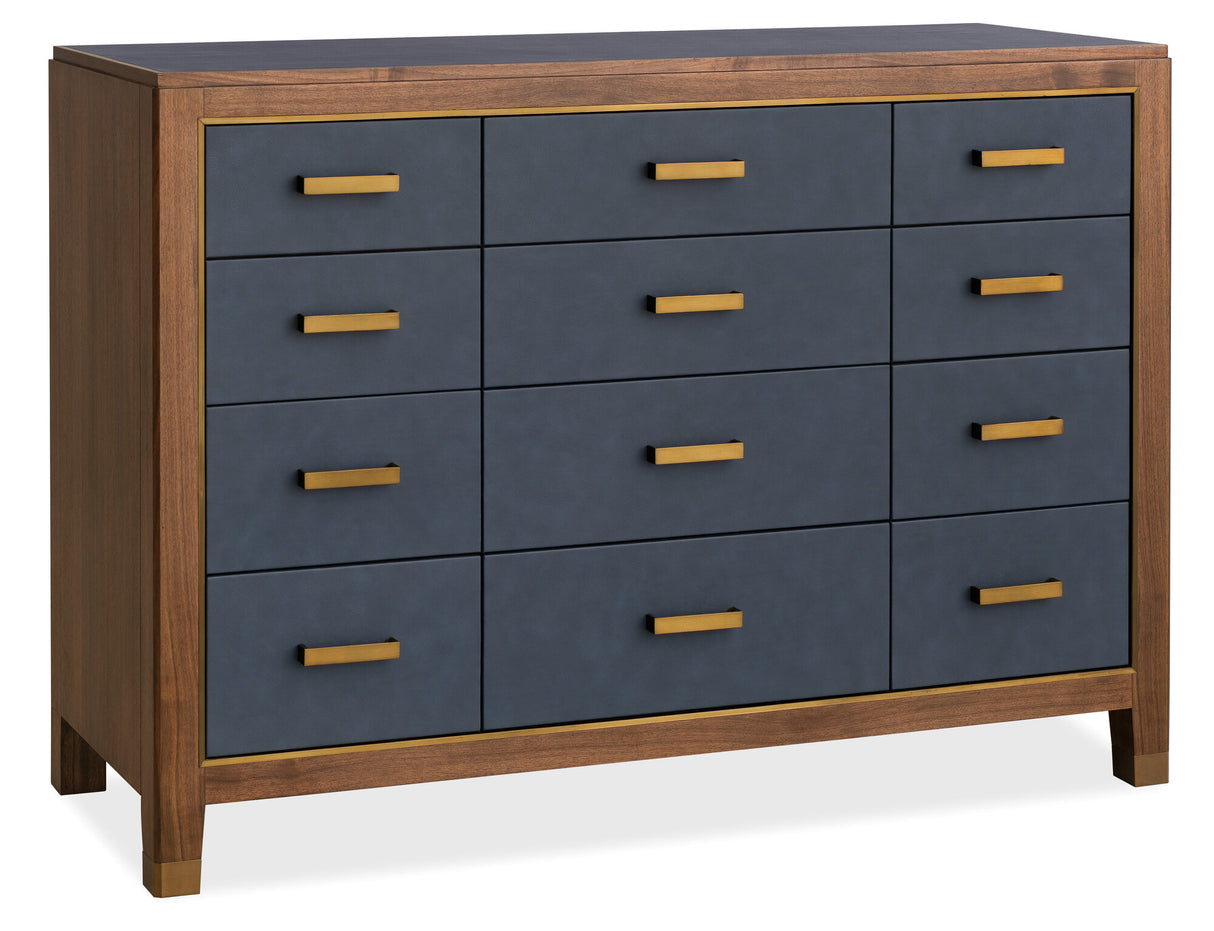 Melange Geneva Accent Drawer Chest by Hooker Furniture in Navy Leather & Walnut