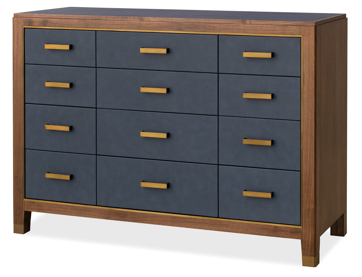 Melange Geneva Accent Drawer Chest by Hooker Furniture in Navy Leather & Walnut