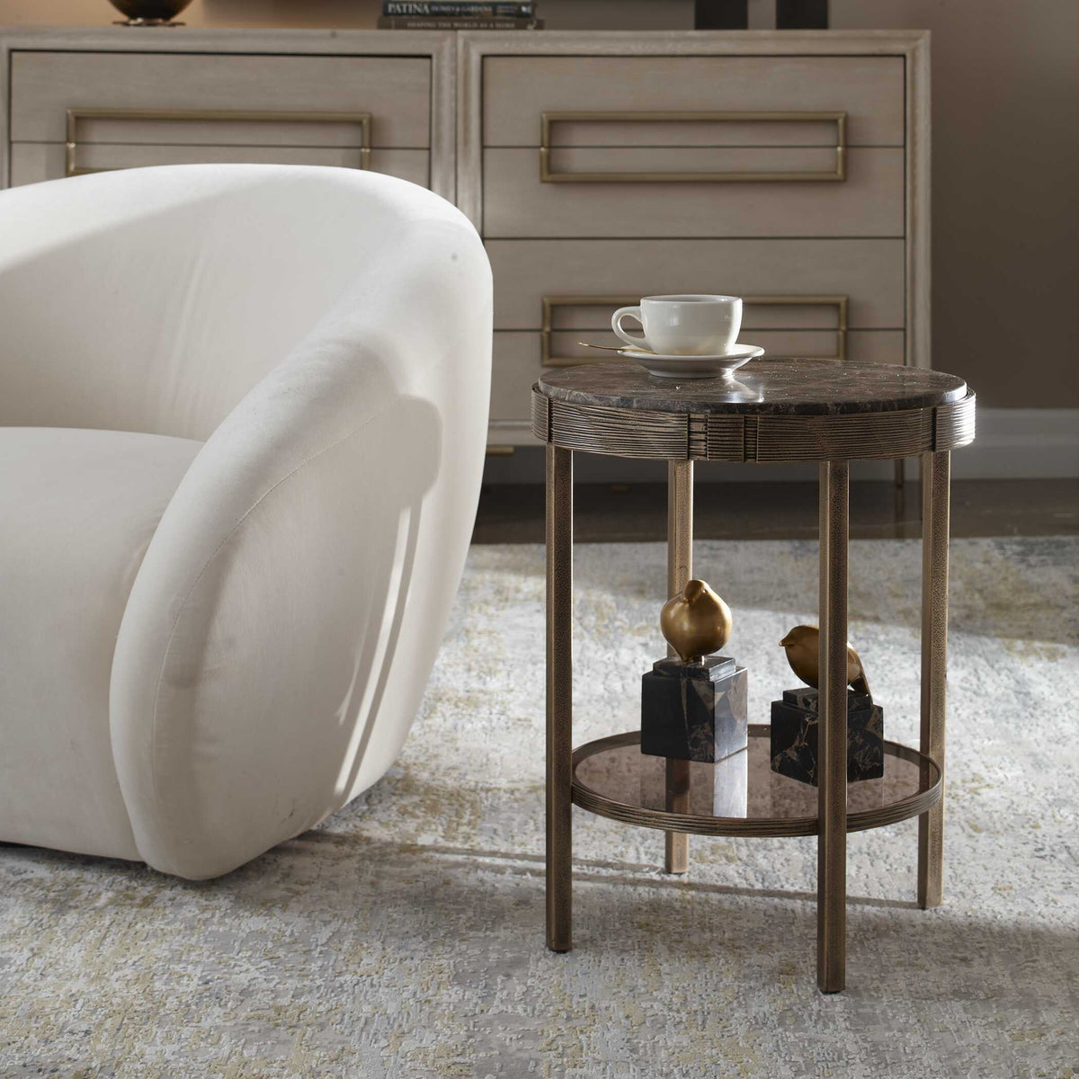 Cusano Round Dark Marble Accent Table Brass / Brown - Gold / Dark Brown by Uttermost - View 2