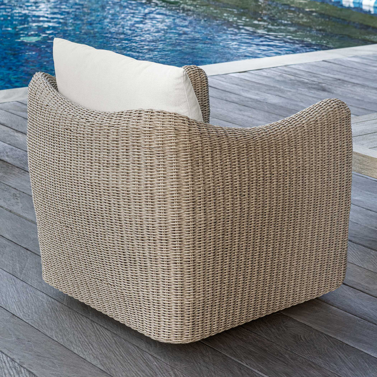 Sunset Outdoor Swivel Lounge Chair Oatmeal / Oyster White - Light Brown / White by Uttermost - View 9