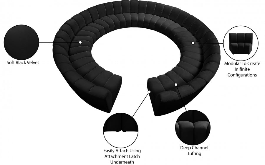 Infinity 12 Piece Modular Sectional In Black - 638Black-12Pc | Meridian - Home Elegance USA