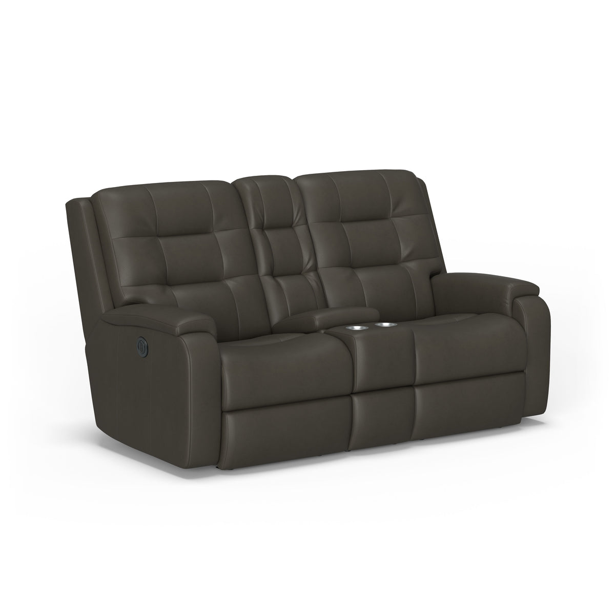 Arlo Transitional Leather Power Reclining Loveseat With Console | Flexsteel