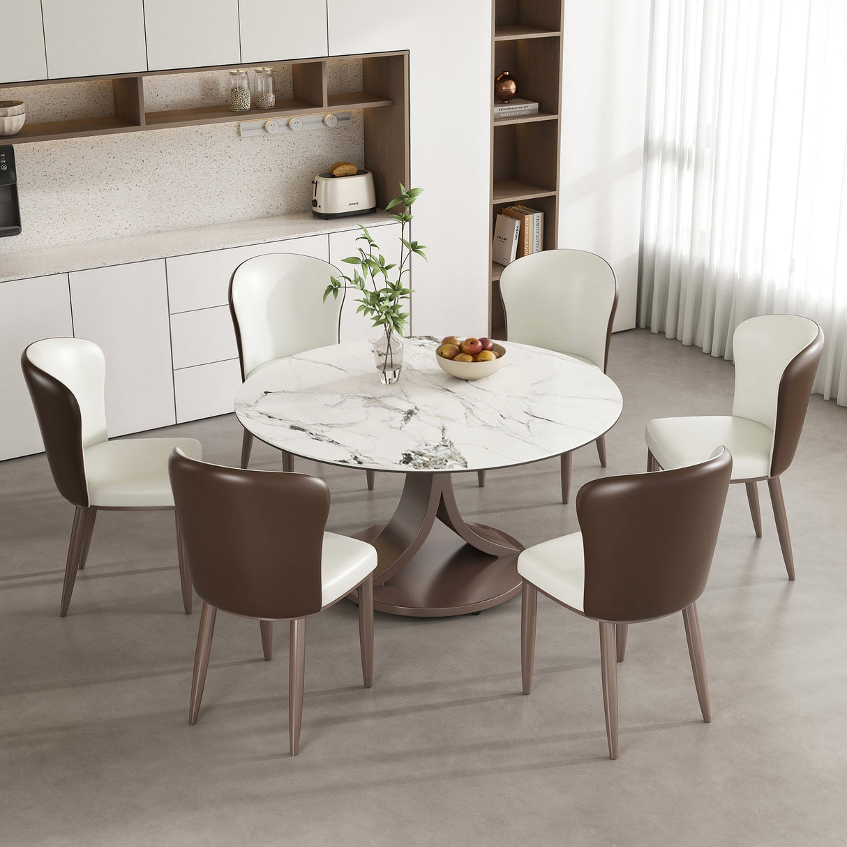 53' Round Dining Table - Scratch & Heat Resistant Sintered Stone Tabletop for Dining Room & Kitchen(6 chairs) - sold by Home Elegance USA