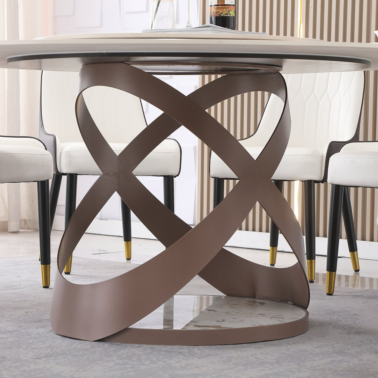 59.05"Modern Sintered stone dining table with 31.5" round turntable and metal exquisite pedestal | Home Elegance USA