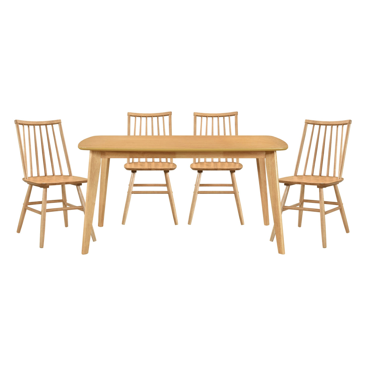 Natural Oak Finish Casual Dining 5pc Set Table and 4 Side Chairs Curved Backrest Windsor Wooden Dining Kitchen Furniture - sold by Home Elegance USA