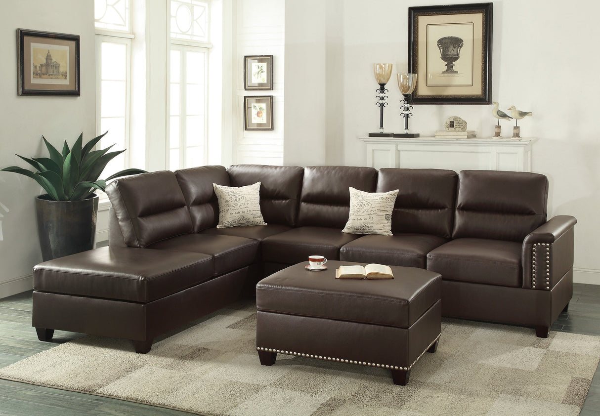 New Contemporary 3-PCS Reversible Sectional Set Living Room Furniture Espresso Faux Leather Couch Sofa Chaise Ottoman - sold by Home Elegance USA