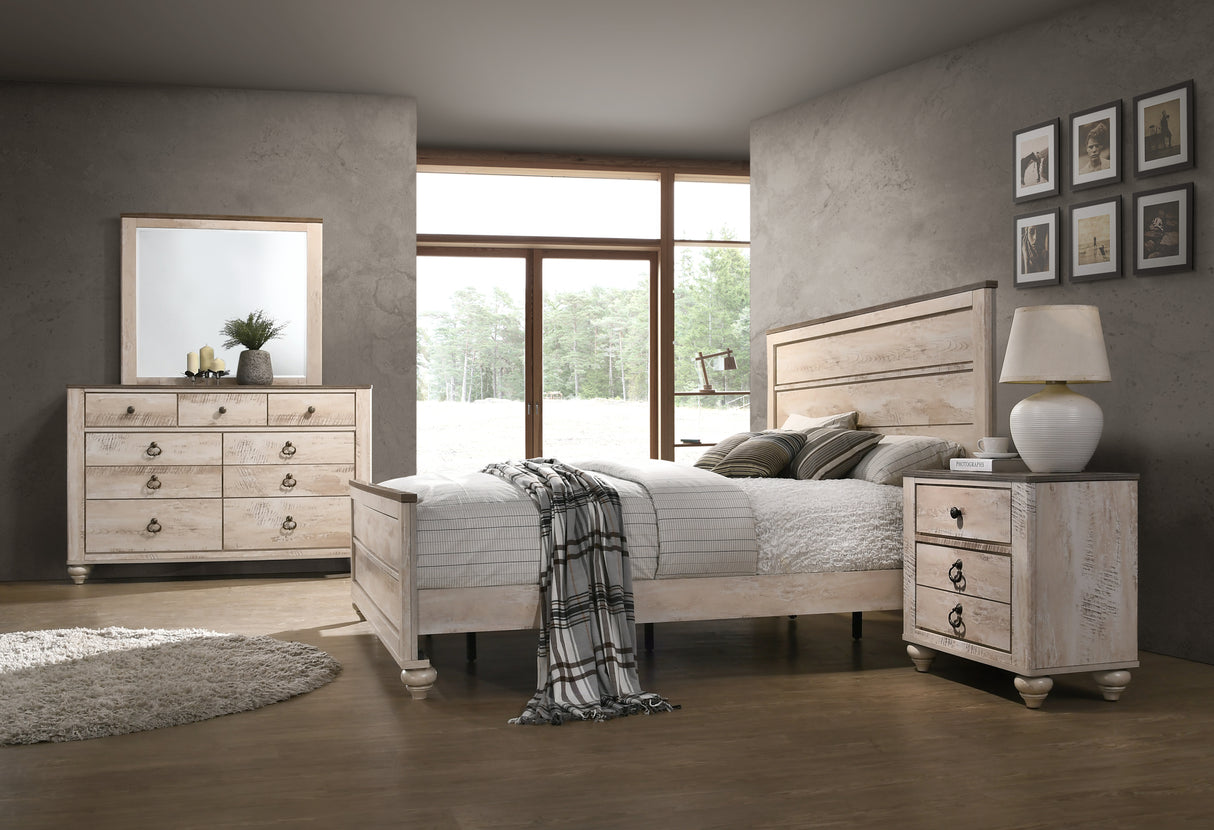 Imerland Contemporary White Wash Finish 4-Piece Bedroom Set-King Bed, Dresser, Mirror and Nightstand - sold by Home Elegance USA