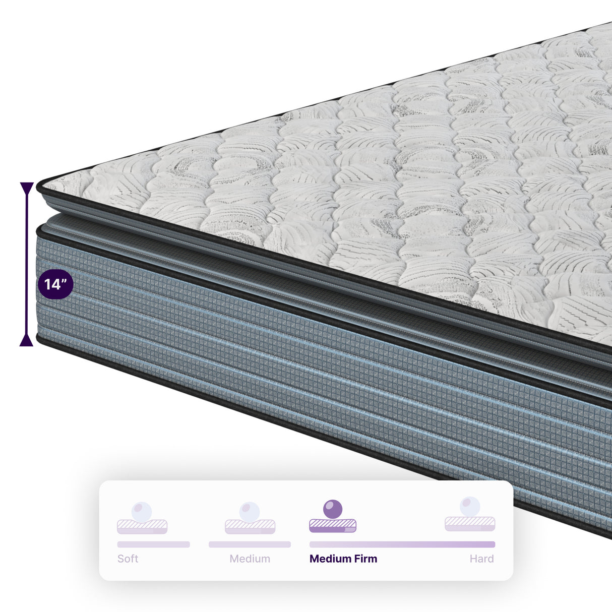 NapQueen Isabella 14 Inch Twin Hybrid Pillow Top Mattress in Grey+White with Foam+Spring Construction, CertiPUR-US Certified, Made in USA