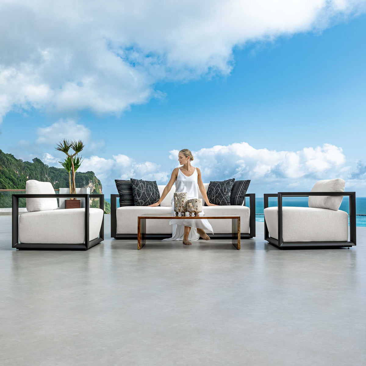 Remsen Outdoor Sofa Black / Oyster - Black / White by Uttermost - View 7