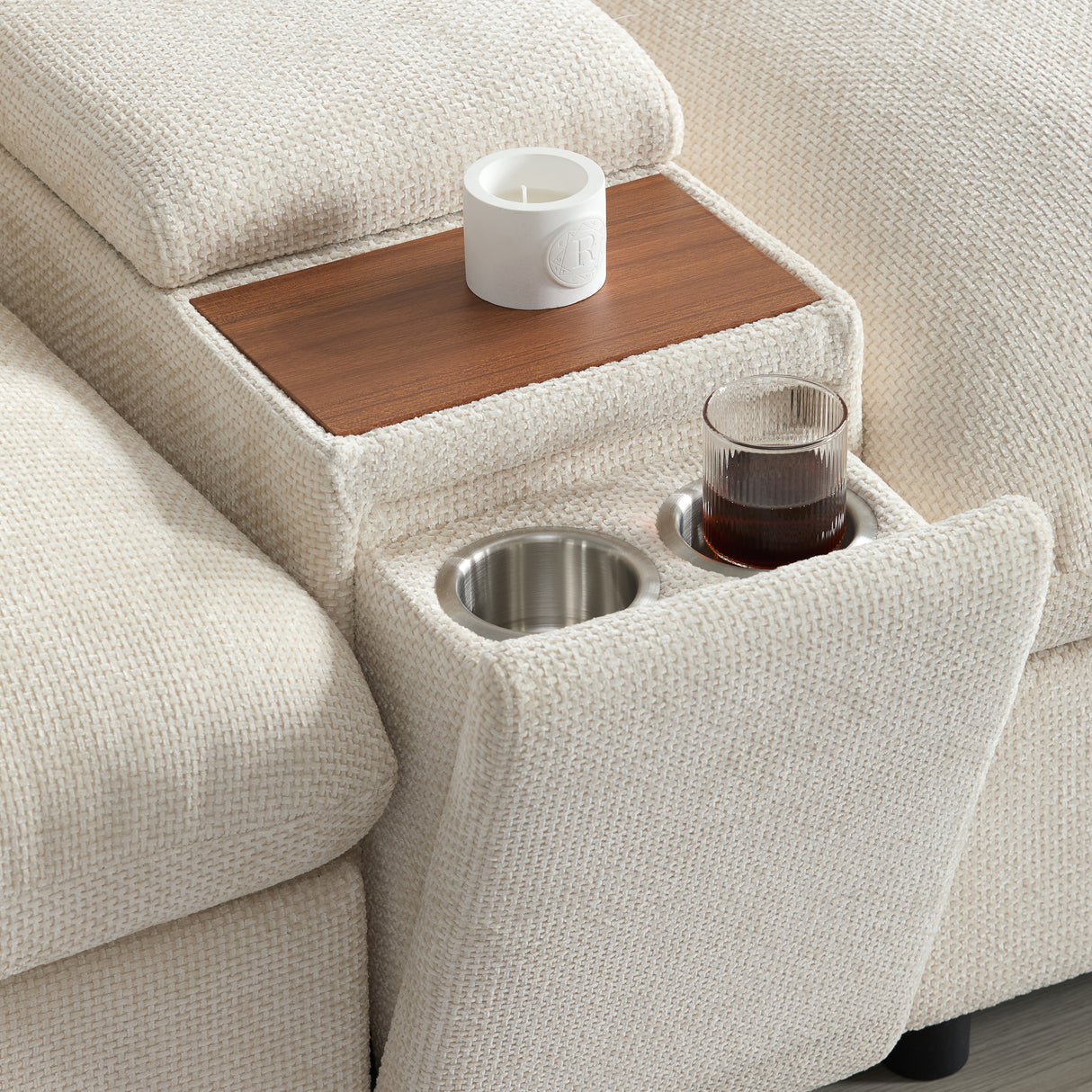 136'' Modular Sectional Sofa with Console, Cup Holder, USB Charger, Movable Storage Ottoman, Pull-line&Tufted Design, U-Shaped Oversized Chenille Sofa for Living Room&Apartment,2 Colors - sold by Home Elegance USA