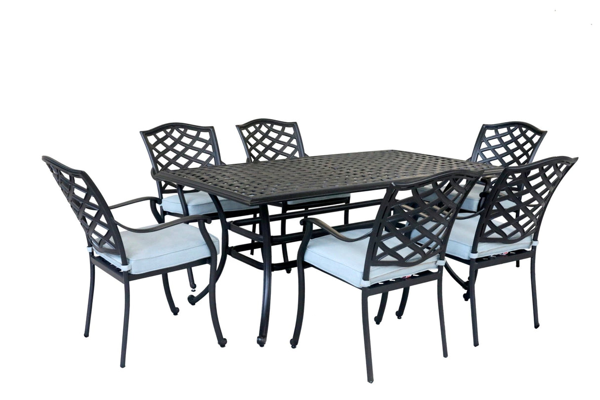 Aluminum 7 - Piece Rectangular Dining Set With 6 Arm Chairs, Light Blue | Home Elegance USA