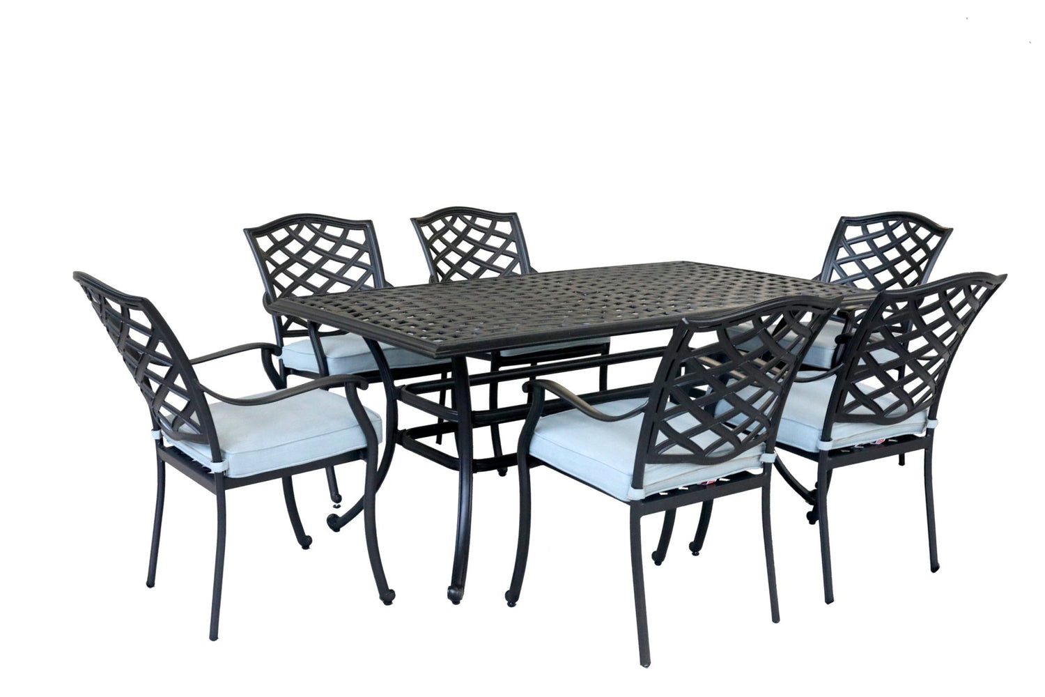 Aluminum 7 - Piece Rectangular Dining Set With 6 Arm Chairs, Light Blue | Home Elegance USA