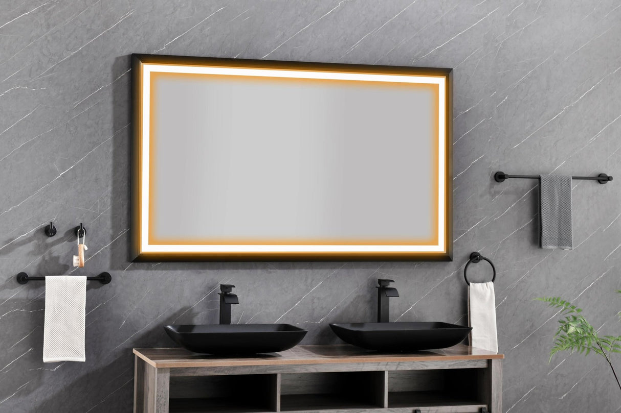 84in. W x 48in. H Oversized Rectangular Black Framed LED Mirror Anti - Fog Dimmable Wall Mount Bathroom Vanity Mirror HD Wall Mirror Kit For Gym And Dance Studio 48X 84Inches With Safety Ba | Home Elegance USA