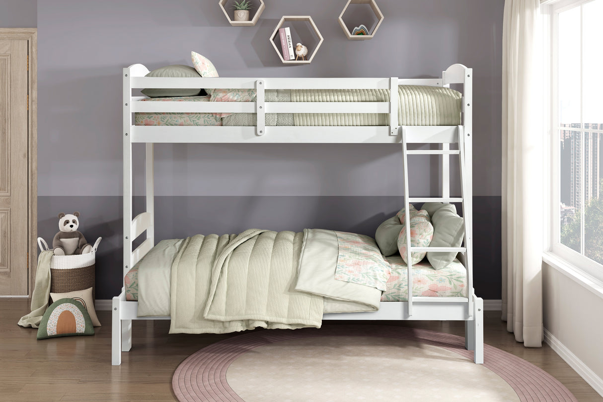 Twin over Full Bunk Bed with Guard Rails 1pc Sturdy Wood Frame White Finish Youth Bedroom Furniture - sold by Home Elegance USA