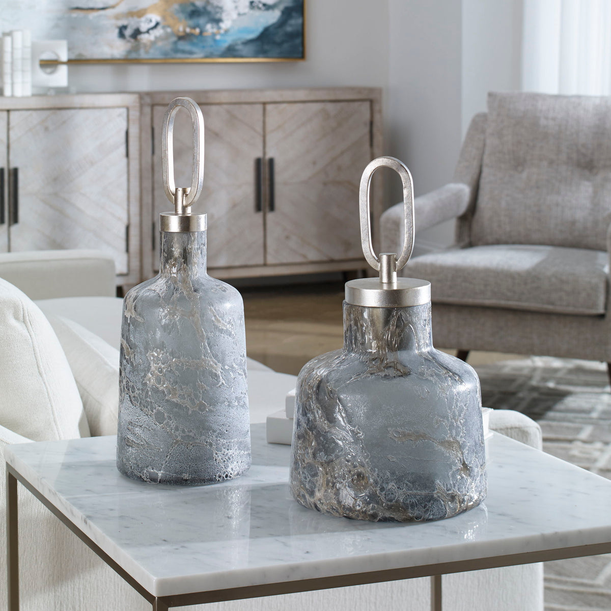 Storm Art Glass Bottles (Set of 2) - Dark Gray by Uttermost - View 2