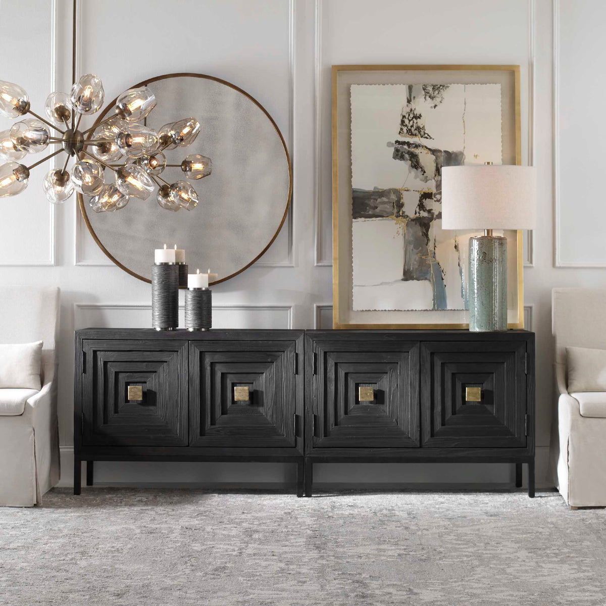 Aiken 2 Door Cabinet Dark Walnut - Black / Light Brown by Uttermost - View 5