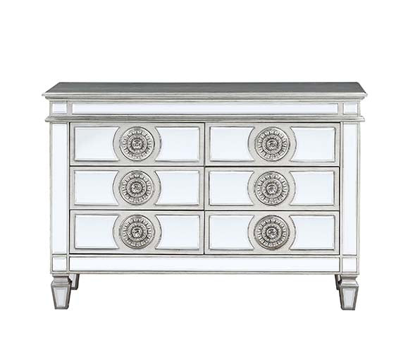 Acme - Varian Server 66159 Mirrored & Antique Platinum Finish
