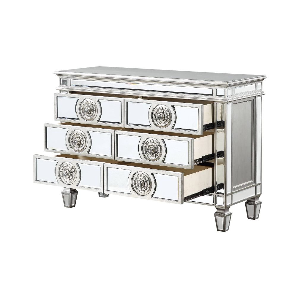 Acme - Varian Server 66159 Mirrored & Antique Platinum Finish