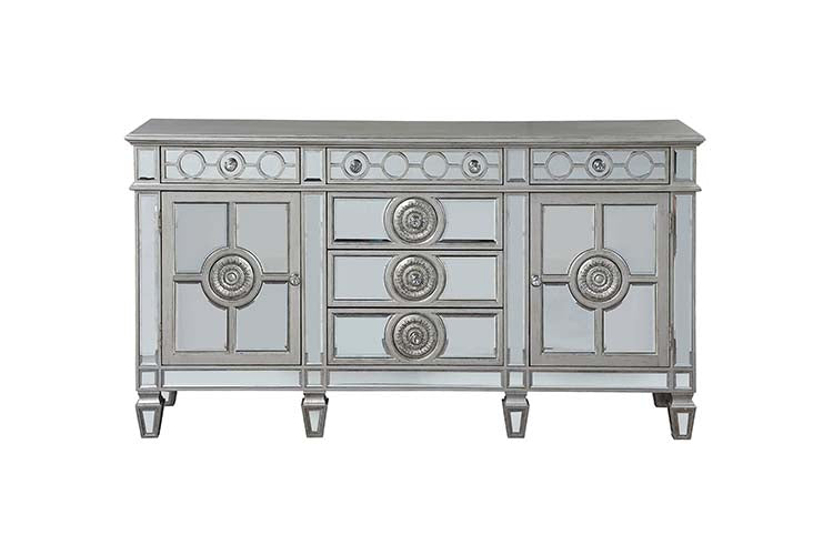 Acme - Varian Server 66164 Mirrored & Antique Platinum Finish