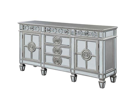 Acme - Varian Server 66164 Mirrored & Antique Platinum Finish