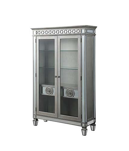 Acme - Varian Curio 66166 Mirrored & Antique Platinum Finish