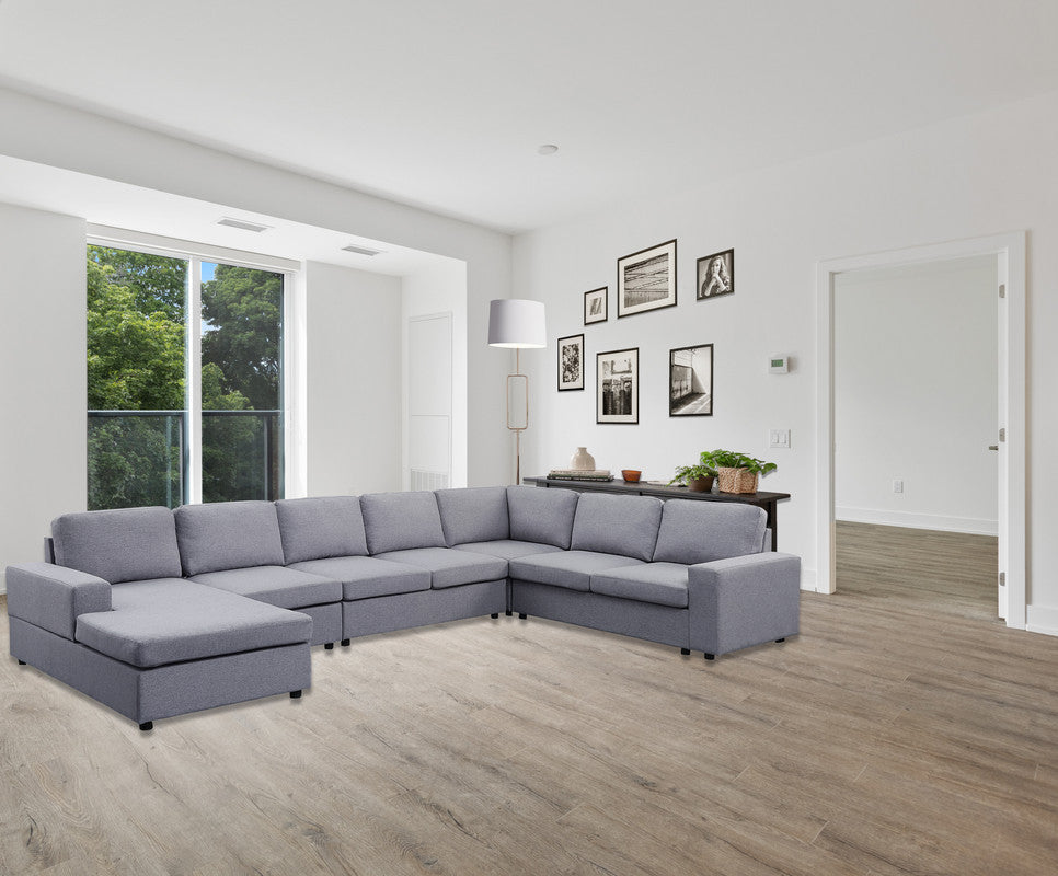 Hayden 146.5' Light Gray Linen 7 Seat Reversible Modular Sectional Sofa Chaise - sold by Home Elegance USA