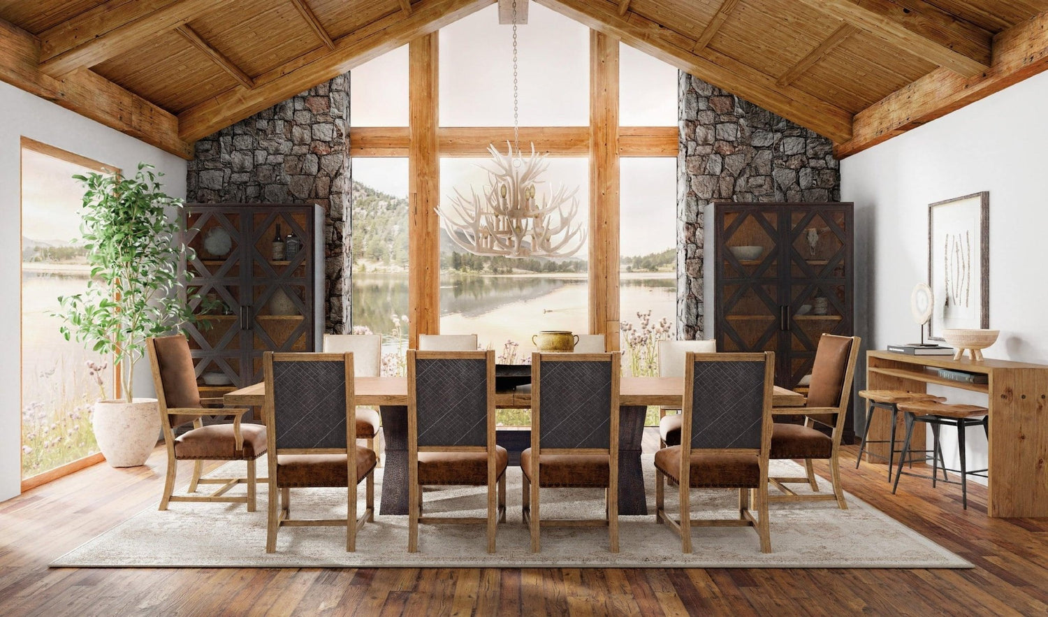 Big Sky Trestle Dining Table With 2 - 20In Leaves | Hooker | Home Elegance USA